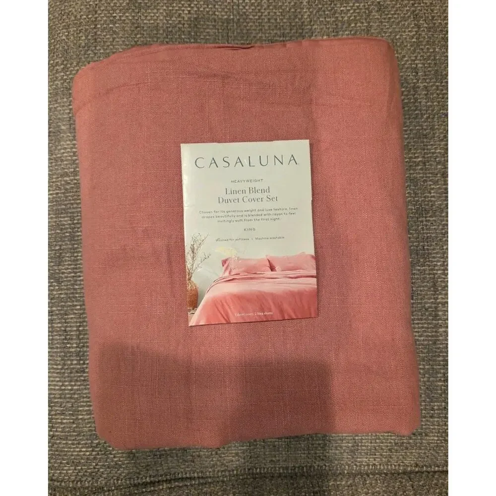 Casaluna King Heavyweight Linen Blend Blush Duvet Cover New
